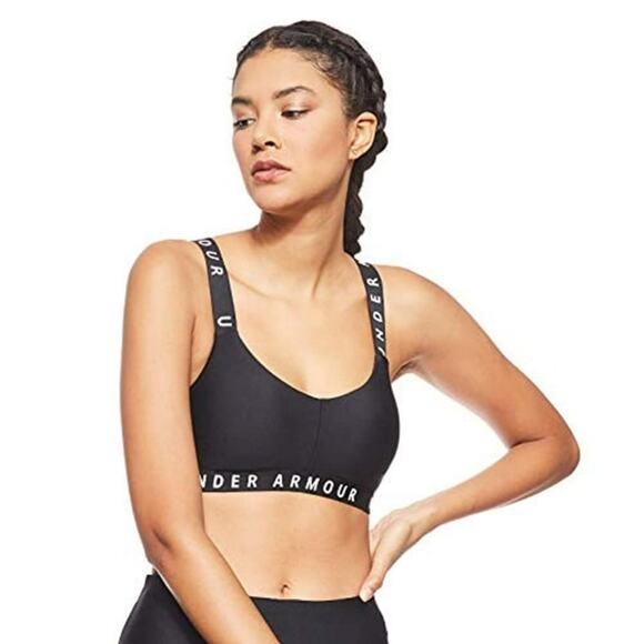 Women's UA Crossback Low Sports Bra WordMark Black/White Medium - Picture 5 of 7